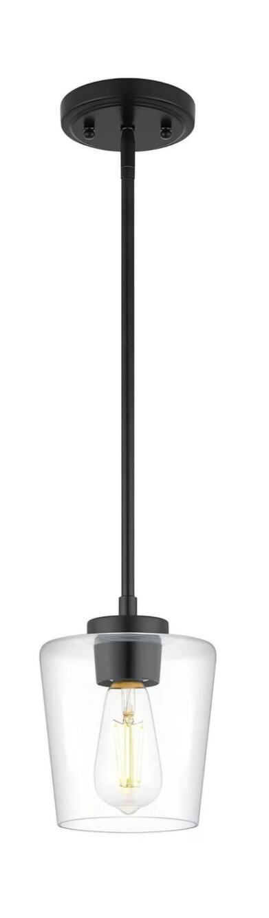 Pendant Light Black w/ Clear Glass Shade Kitchen Island Lighting 6"